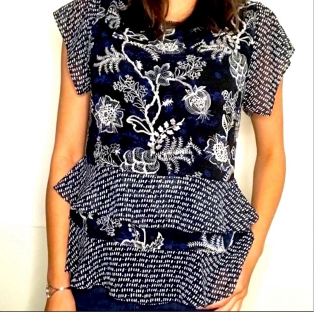 CAbi - Hybrid Floral Ruffle Tiered Top